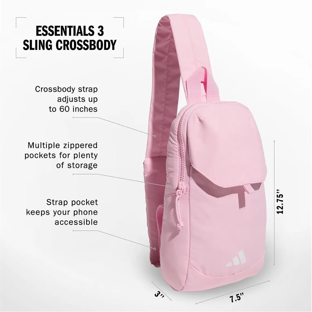 Adidas Light Pink Essential 3 Sling Backpack - Picture 7 of 8
